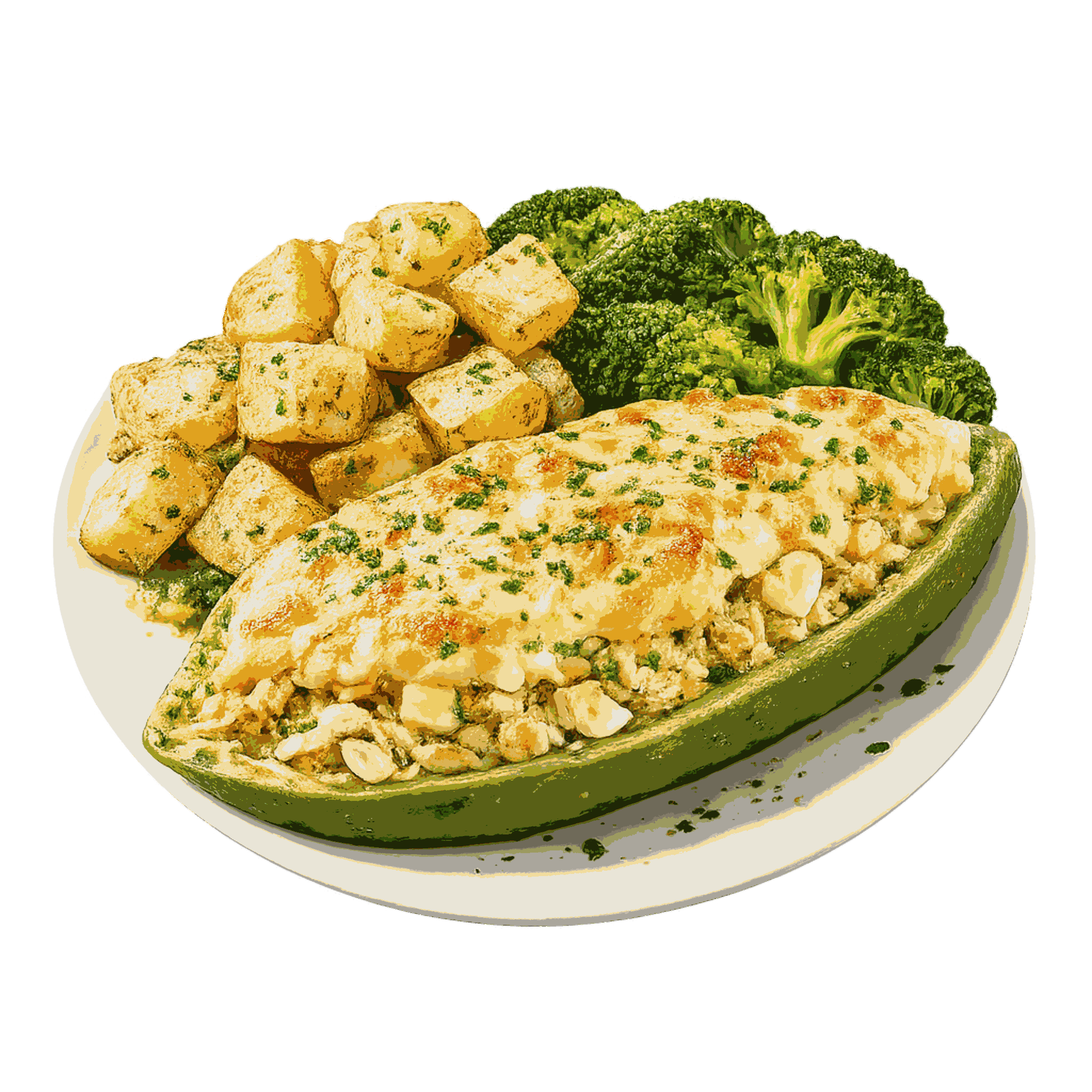 Caigua rellena de pollo gratinada con queso al horno