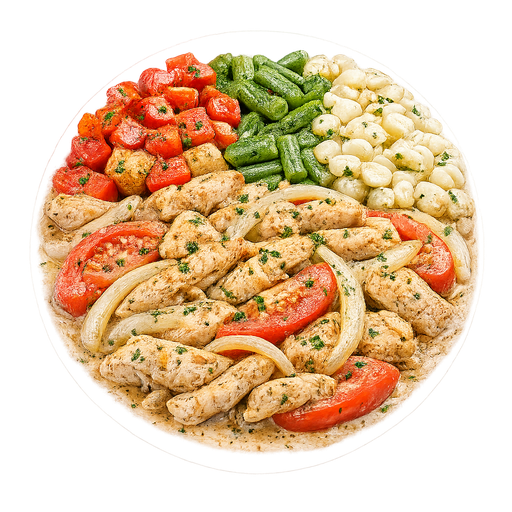 Salteado de pollo con vegetales y choclito 