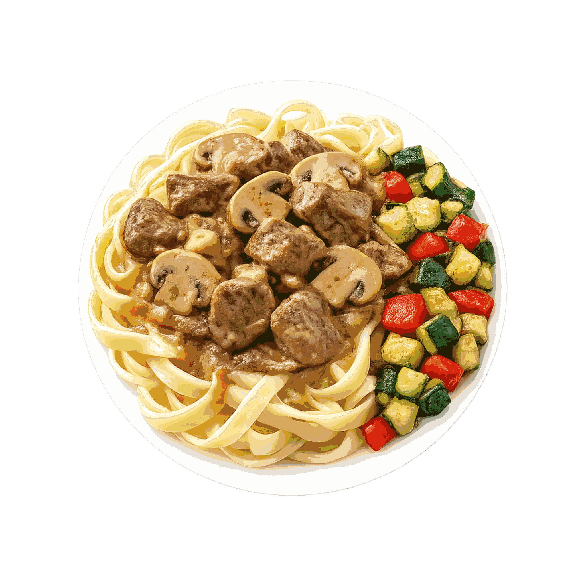 Strogonoff ligero de res con champiñones y fettuccini