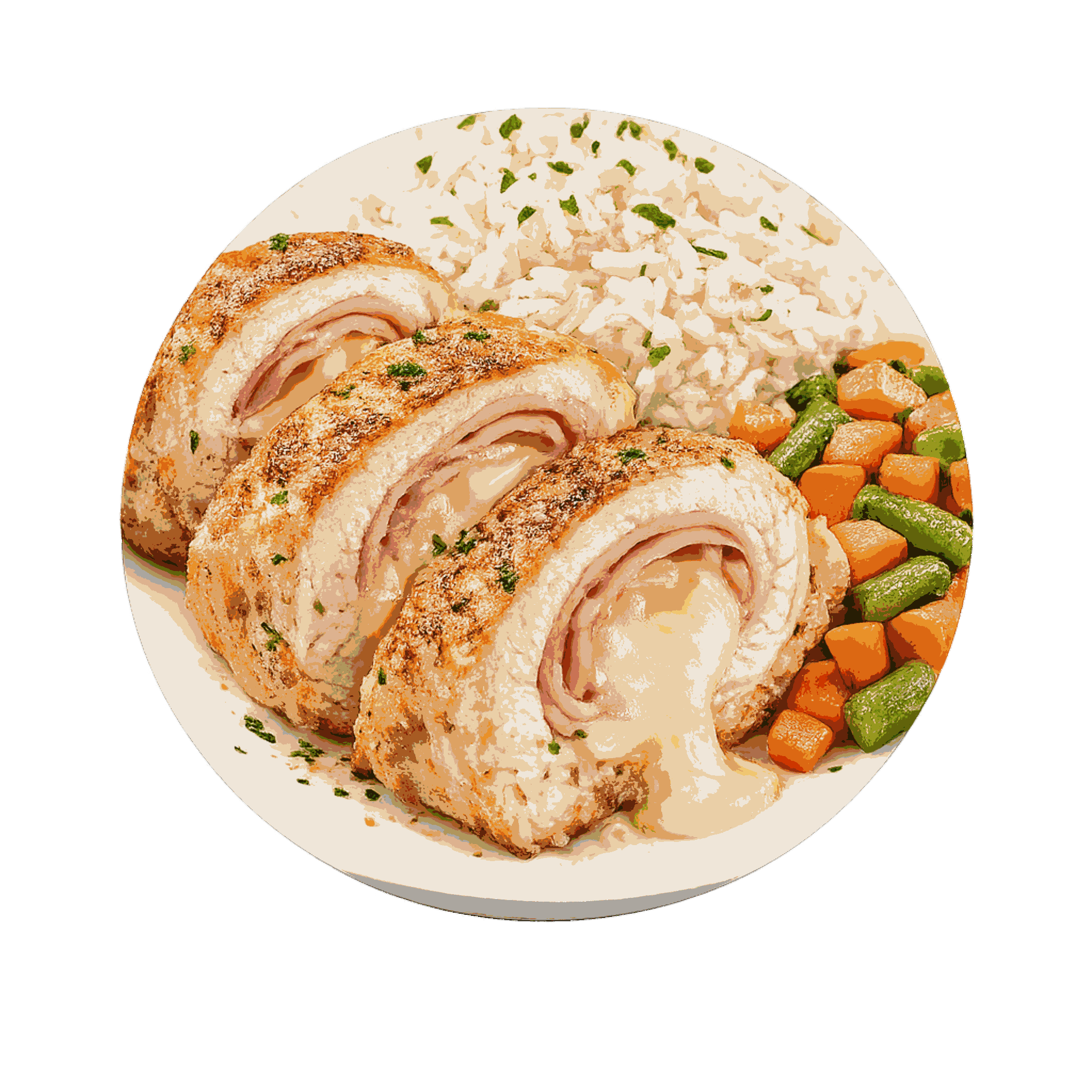 Enrollado de pollo, jamón y queso