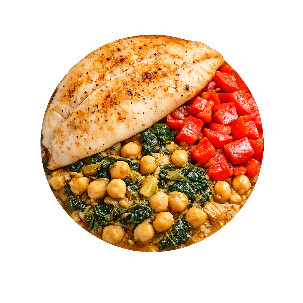 Guiso de garbanzos con pescado al horno